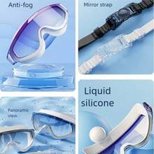 1pc Large Frame Adult Gradient Electroplated Swimming Goggles, Waterproof Anti-Fog High Definition Wide Vision Swim Goggles, Unisex UV Protection - Multicolor - View 7