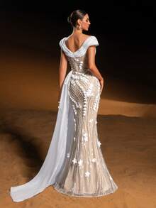 Faeriesty Haute Glamour Elegant Sparkly Beaded Evening Gown With Floral Appliques & Sequin Details – Sleeveless Sweetheart Neckline, Fitted Mermaid Silhouette, Ethereal Tulle Overlay For Formal Galas & Weddings For Women