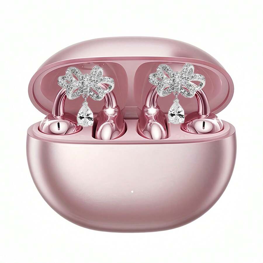 Tukio Clip On Headphones, Open Wireless Headphones, Detachable Beautiful Synthetic Gemstone Earrings, High-Definition Stereo, ANC Noise Reduction, Hands-Free Calling, Designed For Sports/Work/Study/Outdoor Use, Compatible With All Smartphones, Perfect For Girls And Women, Gifts, Holidays, Clip On Headphones, Active Noise Cancelling Earmuffs, Best In Ear Headphones, Open Earbuds, Study Headphones, Outdoor Headphones, Fashionable Headphones,  Headphones - 玫瑰金+Butterdrop配件 - 查看 1