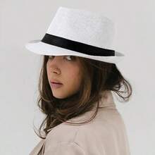 1pc SummerAutumn Breathable Linen Jazz Hat, British Style Casual Gentleman Fedora - White - View 3