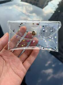 1 buc. Portofel transparent cu paiete din PVC, multicolor, cu capse, drăguț, pentru monede și carduri