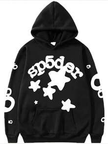 Sp5der Black Hoodies For Men-Y2k Star Pattern Kawaii Sweatshirt,Christmas Sweatshirt&Thanksgiving Sweatshirt Women - màu đen - Xem 1