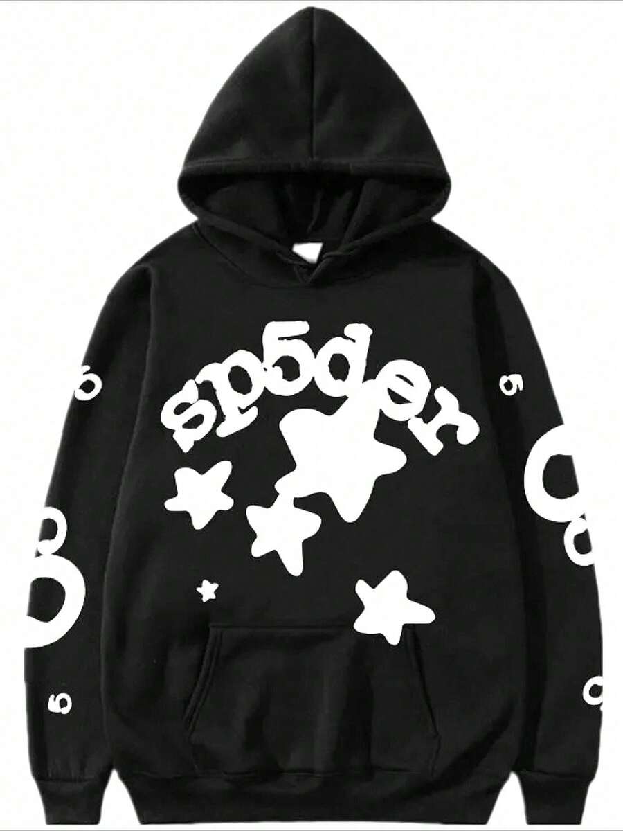 Sp5der Black Hoodies For Men-Y2k Star Pattern Kawaii Sweatshirt,Christmas Sweatshirt&Thanksgiving Sweatshirt Women - màu đen - Xem 1