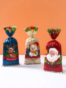100pcs Christmas Gift Bags With Gold Jute Rope, Patterns Include Santa Claus, Snowman, Reindeer, Gingerbread Man, Plastic Material, Suitable For Christmas Party Gift Packaging, Christmas Decoration, Christmas Small Gift Bags, Christmas Candy Bags, Christmas Eve Gift Packaging, Winter Decoration, Christmas Room Decoration, Christmas Home Decor, 2026 New Year Decoration, Christmas Decoration, Party Favors. - Christmas Mix - View 7