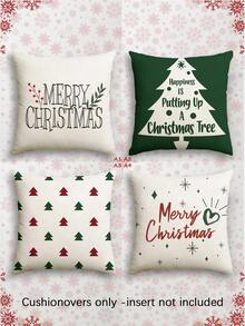 4pcs Christmas Themed Linen Blend Breathable Cushion Covers, Santa Claus, Christmas Numbers, Reindeer, Snowman, Snowflake, Christmas Decor, Merry Christmas, Christmas Decorations, Christmas Gifts, Hypoallergenic Polyester, Hidden Zipper, No Filling, For Home Decor, Living Room, Throw Pillow Cases, Pillow Covers, Cushions, Sofa Decorative Pillows, Sofa Covers, Home Decor, Soft Pads - Multicolor - View 12
