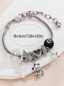 1 件黑色 8 号台球手链、1 件夜光十字架手链、1 件复古街头风格星形手链、1 件复古迷你熊心星形手链 - 彩色 - 查看 5