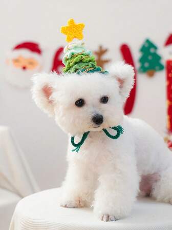 1 件宠物狗猫快乐小狗小型犬泰迪博美犬可爱休闲舒适配饰圣诞渐变针织帽 - 绿色