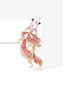 Fashionable Rhinestone Faux Pearl Goldfish Brooch For Women Animal Brooch Dress Suit Pin Accessories Party Banquet Gift