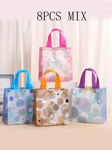 24/18/16/12/6pcs/Set Colorful Non-Woven Fabric Gift Bags With Handles, Suitable For Birthday Parties, Display Shopping And Party Supplies, Applicable For Weddings, Birthdays, Mother's Day, Spring Decorations, Small Gift Packaging