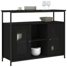 Sideboard Black 100x35x80 Cm Engineered Wood - Black - View 4