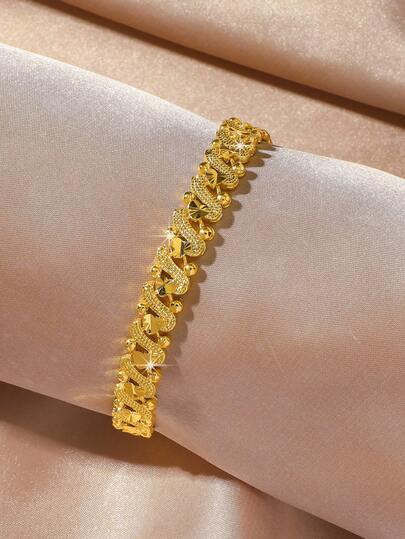 1pc Dubai Elegant Fashionable Versatile Gold-Plated Leaf Bracelet, Suitable For Women's Daily Wear