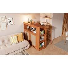 Tavolino laterale estensibile con contenitore, intreccio in rattan sui frontali, ripiani regolabili, tavolo alto, tavolo da bistrot, tavolo alto, isola da cucina, tavolo da cucina, piccolo bar per la casa (138-193*39*104cm)