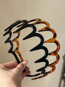 2 piezas Diademas de mujer de unicolor brillante con dientes en negro y ámbar, diseño minimalista, versátil para uso diario, casual, fiesta, viajes, maquillaje y combinación de atuendos, diadema, aro para el cabello, diadema en zigzag, accesorios para el cabello con estampado animal - Multicolor - Ver 6