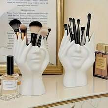 Cute Face Shaped Makeup Brush Holder, Plastic Material, 6.5*3.54in, Makeup Organizer, Pen Holder, Handmade Creative Human Body Art Makeup Brush Organizer And Art Supplies Pen Cup - Unique Creative Human Body Art Makeup Brush Holder And Statue Decor, ABS Anti-Drop Design, Home Decor/Makeup Brush Holder + Office Desk Pen Cup, Lightweight Suitable For Holiday Gifts, Gifts, Makeup Organizer, Makeup Brush Holder For Vanity - Multicolor - View 6