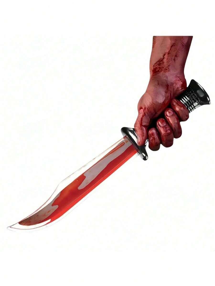 1 Set (Blood Knife + Blood Plasma) Combo, Includes Plastic Samurai Sword With Blood Decor, Fake Blood For Halloween Decoration, Indoor/Outdoor Toy, Home Decor, Haunted House, Cosplay Prop, Prank Scare Prop (Some Accessories Style And Color May Vary)