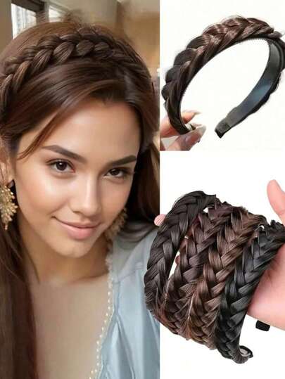 1 Stück Geflochtenes Haarband Weiblich 2025 Neue Geflochtene Haare Hohe Schädeldecke Volumen Haarband Kopfschmuck Grätenförmige Geflochtene Haarspange, Haarband, Haarreifen, Haraccessoires Haarband Geflochtene Perücke Haarband Geflochtenes Haar Dunkelbraun Französisch Geflochtene Gefälschte Haarband Mode Dame Geflochtene Haare Perücke Ornament Geflochtenes Haar Design Synthetische Faser Geflochtenes Haar Einfache Frauenhaar Accessoires Für Tägliche Dekoration