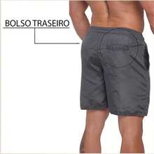 Bolso  Cordão  Nó    Short Praia Masculino Bermuda Tactel Verão Academia Praia Casual Tendencias - Azul petróleo - Visão 7