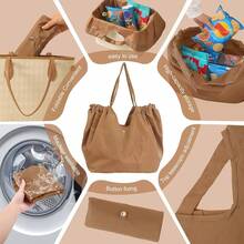 Reusable Grocery Bags,Reusable Shopping Bags,Folding Bags Totes,Stretchable And Shrinkable Shopping Bag For Groceries-5377 - Màu Khaki - Xem 4