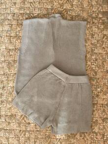 Women's Knit Set Shorts And Maxi Vest With Buttons Shirt Blouse Women's Fashion Summer Comfortable New 2025 - 米色 - 查看 2