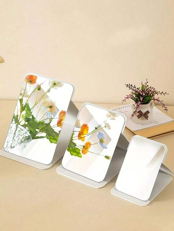 1pc Minimalist Bathroom Makeup Mirror, Portable Tabletop Vanity Mirror For Office Desk, Home, Adjustable Handheld Cosmetic Mirror, Student Dorm Vanity Mirror, Home Decor, Bathroom Accessories