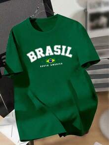 Men's T-Shirt Brazil Print Brazil Summer Spring / Autumn Loose - Army Green - View 2