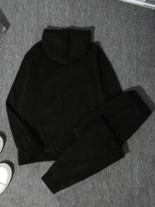 2pcs/Set Teen Boys Versatile Casual Hoodie Sweatshirt And Outdoor Drawstring Fleece Pants, Autumn/Winter