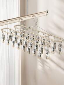 1pc Multifunctional Drying Rack With 20 Clips, Sock Hanger, Laundry Drying Rack For Balcony, Dorm Room - Pink - View 1