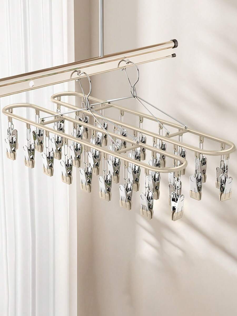 1pc Multifunctional Drying Rack With 20 Clips, Sock Hanger, Laundry Drying Rack For Balcony, Dorm Room - Pink - View 1