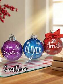 Boules de Noël personnalisées, Boules de Noël avec nom personnalisé, Boules de Noël, Décorations de Noël personnalisées, Boules de Noël avec nom de famille, Boules de Noël personnalisées pour le Père Noël secret/Ornements d'arbre de Noël avec nom personnalisé/Ornements avec nom personnalisé/Cadeaux de Noël pour la famille ou les amis, couleurs aléatoires