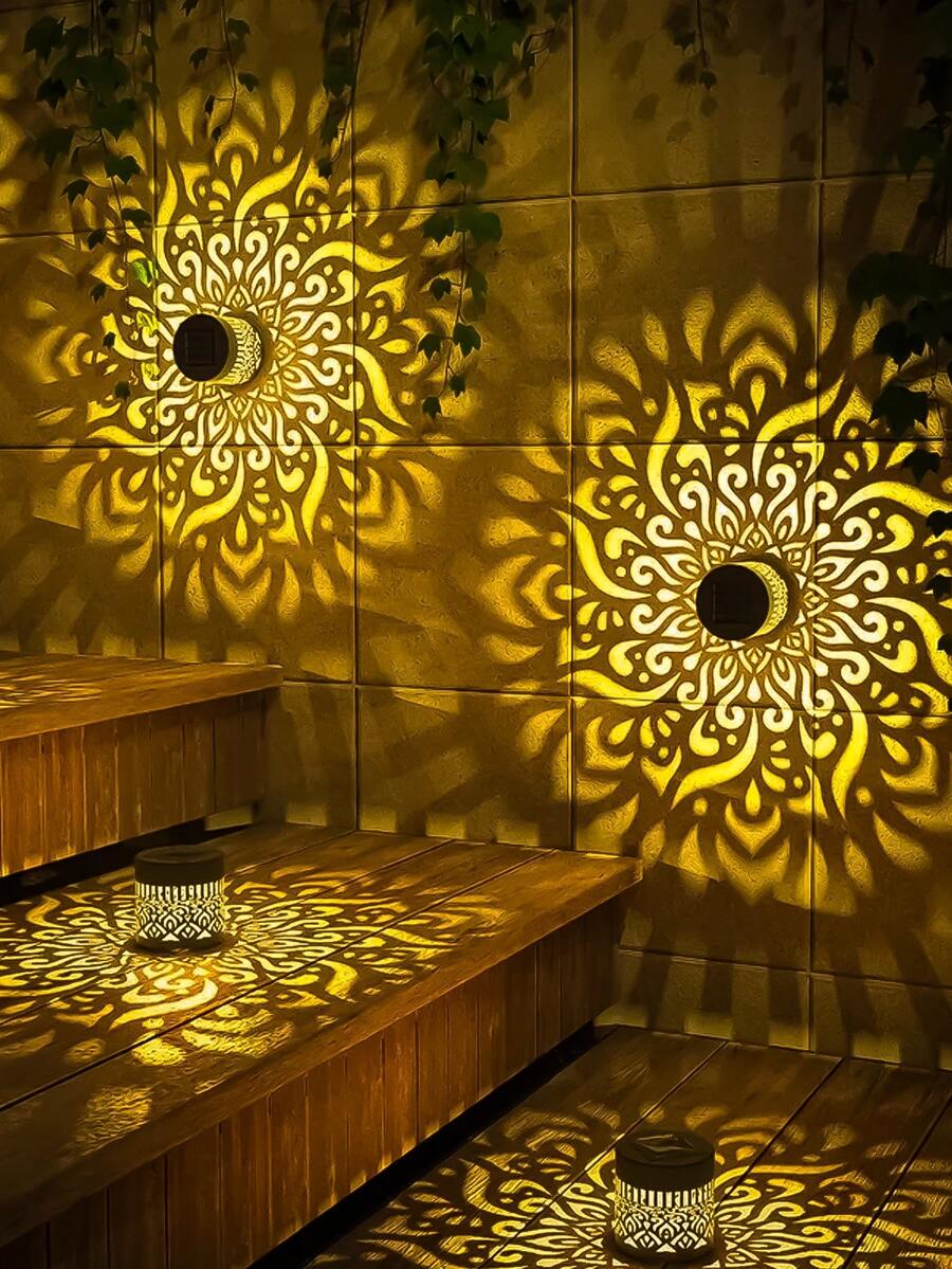 Solar Mandala Wall Lamp, Suitable For Holiday Parties, Projection Floral Lampshades For Thanksgiving, Christmas Party Atmosphere, Seasonal Garden Decoration, Landscape, Yard, Lawn, Deck, Path, Holiday Gifts. - màu ấm - Xem 1