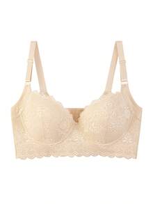 Plus Size Lace Underwire Bra - Full Coverage Supportive Lift, Sexy Embroidery Design, Suitable For Backless Tops And Daily T-Shirts - Apricot - View 8
