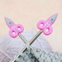 2 piezas Topes de aguja de tejer de silicona, Topes de aguja de tejer con forma de tijera, Protectores de punta de aguja de tejer, Tapas de aguja de tejer de colores, Ganchos de ganchillo para acolchar, Accesorios de tejer DIY - Multicolor - Ver 3