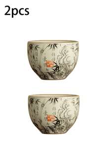 1/2/4/6pcs Ceramic Tea Cups, Vintage Household Guest Tea Cups, Kung Fu Tea Cups, Black Tea Cups, Water Cups, Espresso Cups, Gift Cups, Suitable For Daily Use, Gatherings, Parties - Multicolor - View 15