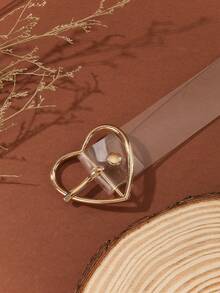 1条心形三针扣透明腰带，时尚百搭，适合搭配连衣裙，简约设计，日常穿着。 - 無色 - 查看 2