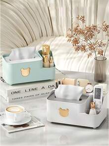 1 pieza Caja de pañuelos de plástico creativa, caja de almacenamiento multifuncional para escritorio para la sala de estar, mesa de café, comedor, soporte para control remoto - Multicolor - Ver 2