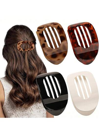 4pcs/1pc Women's 9.4cm/3.7in Large Glossy Black, White, Khaki, Red Lightweight Plastic Hair Clips, Fashion Versatile High-End Elegant Simple Solid Color Hair Claws, Suitable For Daily Outing, Casual, Party, Beach, Commute, Vacation, Hairstyling, Washing Face/Hair, Makeup, Outfit Accessory, Claw Clips, Hair Slide, Hair Barrettes, Hair Accessories, New Year Glamour, Head Accessories