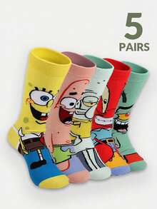 SpongeBob SquarePants 5/3/2/1 双装男女通用趣味卡通印花袜子，适合日常穿着、旅行、上学，低帮踝袜，学生船袜。圣诞节、旅行、婚礼、圣诞派对、送给妈妈、爸爸、新年、朋友的绝佳礼物，趣味十足。 - 彩色 - 查看 1