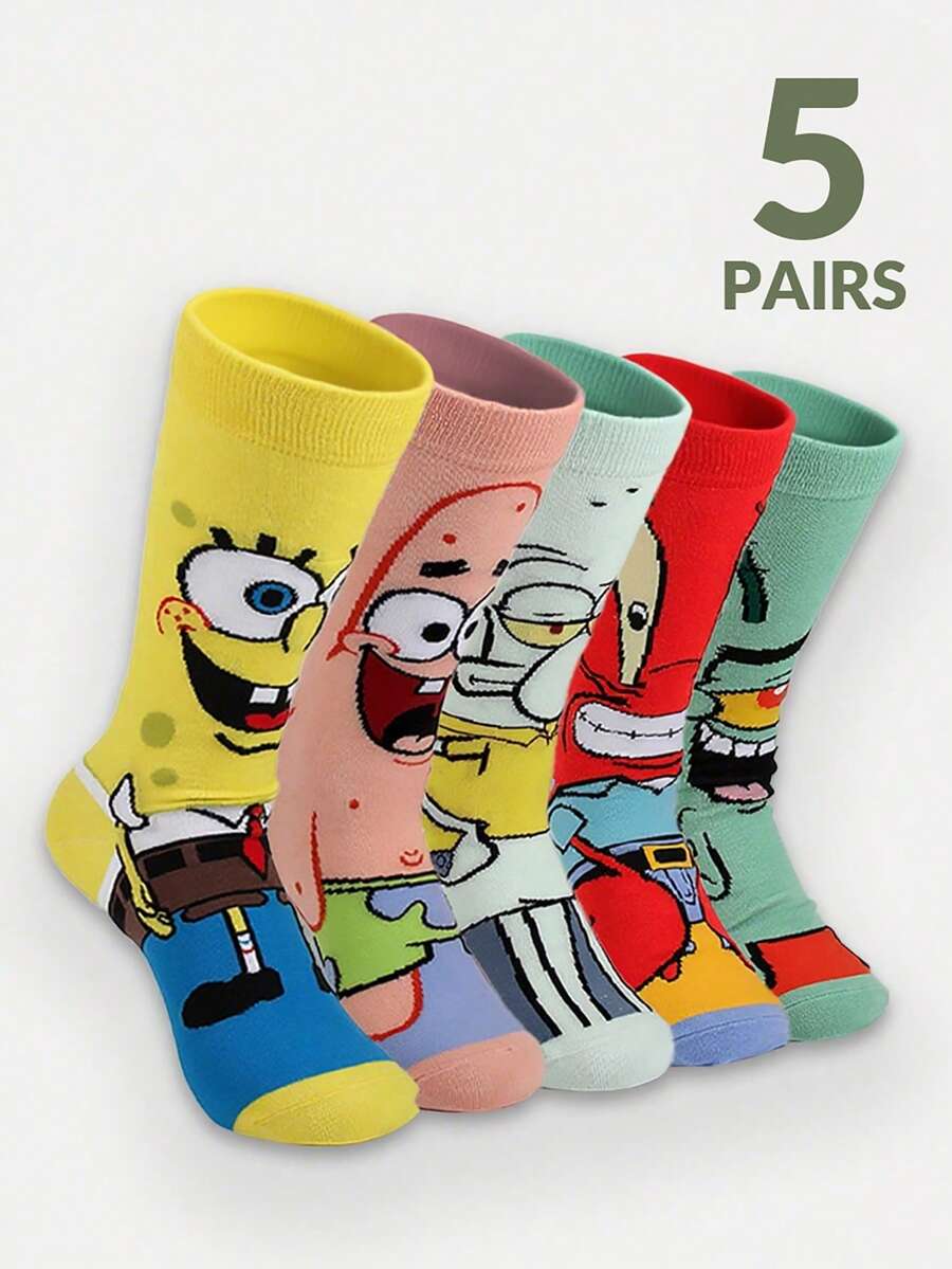 SpongeBob SquarePants 5/3/2/1 双装男女通用趣味卡通印花袜子,适合日常穿着、旅行、上学,低帮踝袜,学生船袜。圣诞节、旅行、婚礼、圣诞派对、送给妈妈、爸爸、新年、朋友的绝佳礼物,趣味十足。 - 彩色 - 查看 1