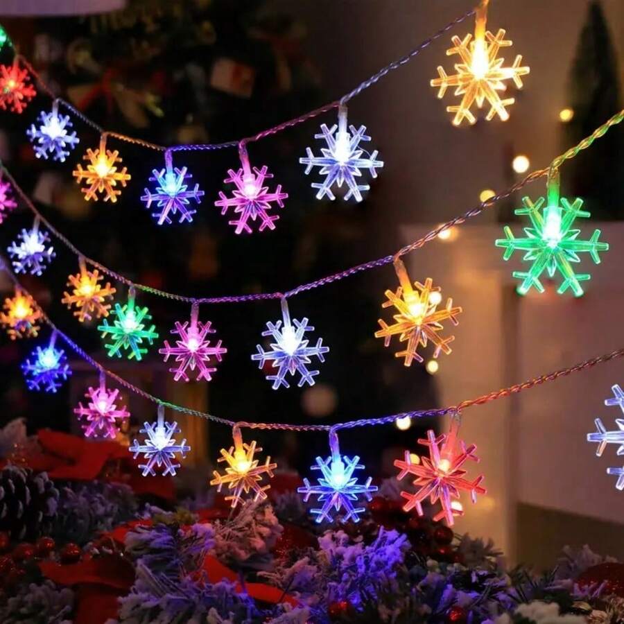 1 件 1.5M10LED/3M20LED/6M40LED 圣诞雪花电池盒灯串,不含电池,圣诞气氛装饰,适用于节日、圣诞树、派对、客厅、卧室、房间、阳台装饰 - 電池盒雪花燈串 - 查看 1
