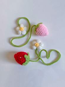1pc Car Rearview Mirror Woven Finished Pendant Strawberry Flower Cute Car Interior Hanging Decoration Universal Fresh - A - View 2