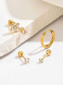 8/4 pièces Ensemble de boucles d'oreilles pour femmes, convient à tous les piercings d'oreille | Boucles d'oreilles à pendentif en zircone + anneaux pour cartilage, convient pour le bord de l'oreille, l'hélix, le lobe | Boucles d'oreilles à zircone scintillante en couches, cadeau pour usage quotidien, fête, vacances #Boucles d'oreilles en couches - Ensemble 4 - Voir 4