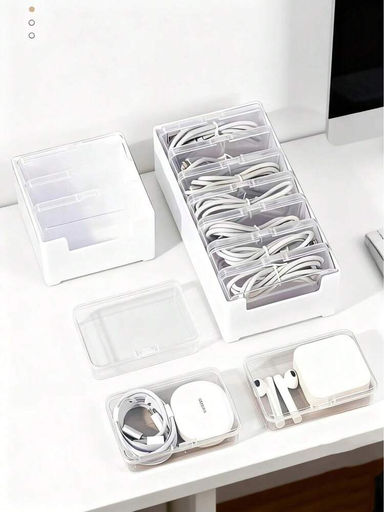 1 pieza Caja de almacenamiento de cable de datos con tapa, organizador de cajón de gran capacidad, organizador de cables de escritorio, adecuado para el hogar, la oficina, el aula, la residencia universitaria, la cocina, la división - Multicolor - Añade 3