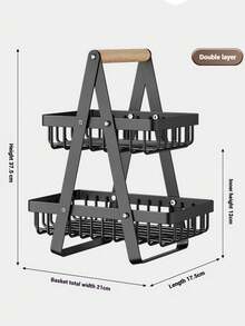 1 pieza Bandeja de cesta de frutas reforzada de 2/3 niveles, estante de almacenamiento para encimera de cocina con varillas de soporte adicionales para frutas, verduras, pan y aperitivos; estantes desmontables ahorradores de espacio adecuados para despensas, armarios y encimeras, y se utilizan a menudo para exhibición en el hogar y la cocina. Cesta de frutas negra.