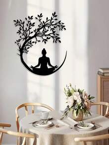 1 Stück Lebensbaum und Buddha Metallwanddekoration, Yoga Pose Blumenmuster, einfache Zen Dekoration, für Wohnzimmer, Geschäftslobby, Aufhängedekoration, Fitnessstudio, Yogastudio, geeignet für Umzug in neues Zuhause, Weihnachten, Frühlingsfest, Halloween, ideales buddhistisches Geschenk für Mönche und Praktizierende