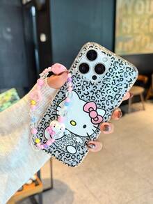 Sanrio 1 pieza Funda de teléfono de silicona suave con cordón de Hello Kitty, funda de teléfono antideslizante y resistente a golpes de color rosa elegante, estuche protector premium compatible con iPhone 11 12 13 14 15 16 Pro/Pro Max, 14 Plus, 15 Plus, 16 Plus, serie 17, X, XR, XS Max