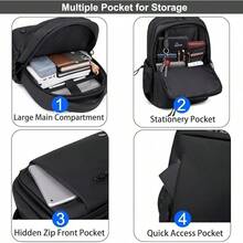 Mochila para portátil de hombre, múltiples bolsillos de viaje, compartimento para iPad de 10.9 pulgadas, adecuada para portátil de 15.6 pulgadas. - 1 - Ver 7