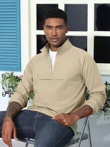 Men's Lightweight Quarter Zip Pullover Windbreaker For Golf  Hiking  Running Wind Breaker Jackets With Pockethalloween - Màu Khaki - Xem 2