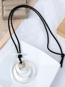 1 Stück großer Anhänger Halskette, mehrschichtige Boho-Kreis-Leder-Choker, klobige Boho-Halskette für Frauen, lange Pullover-Halskette, Schmuck