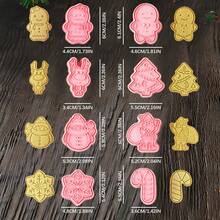 8 piezas Cortadores de galletas navideñas, Nuevo juego de moldes para masa de pan de jengibre de Año Nuevo, Hombre de pan de jengibre, Árbol de Navidad, Moldes de galletas con forma de copo de nieve, Moldes creativos DIY para imprimir galletas, Moldes 3D de dibujos animados para fiestas de hornear navideñas, Herramientas ideales de cocina para hornear regalos caseros de vacaciones, Decoraciones navideñas, Pijamas navideños, Regalos de Navidad, Decoración navideña - Rosa - Ver 3