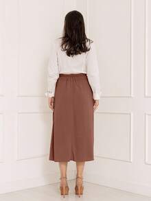 Viscose Midi Skirt With New Lining - Marrón - Ver 3